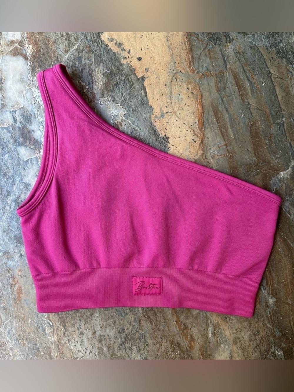 Bo+Tee One Shoulder Sports Bra Women’s Size Medium Pink